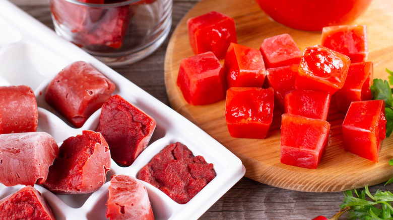 Frozen tomato paste cubes