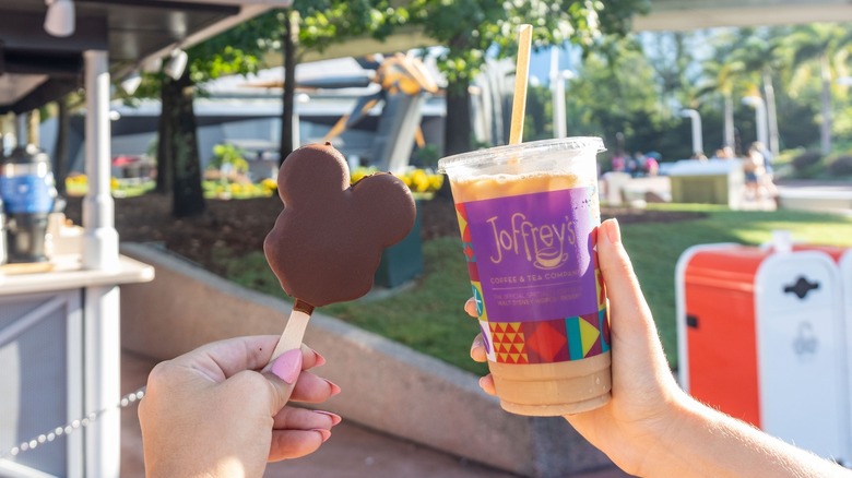 Mickey-Mouse ice cream with drink