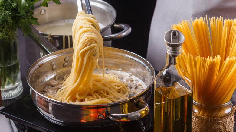 pasta cooking in pot