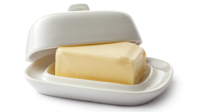 opened plate of butter