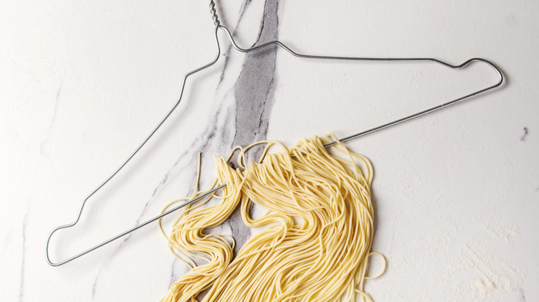 Pasta drying on hanger