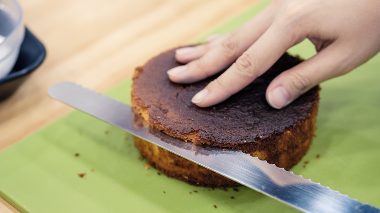 Cake cut into two halves