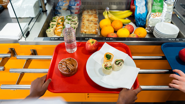 healthy lunch on cafeteria tray