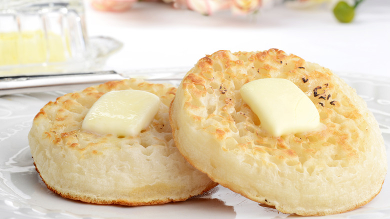 English crumpets with melting butter