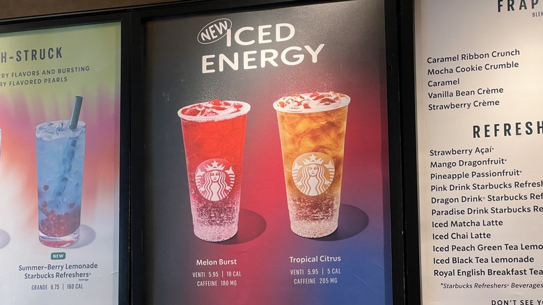 Starbucks iced energies on billboard.