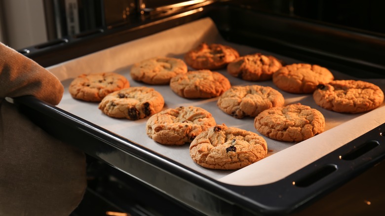 Cookies coming out of oven