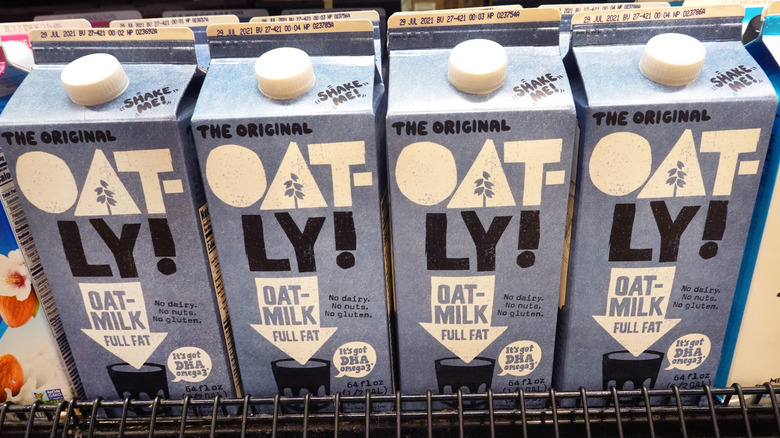 Row of Oatly milk