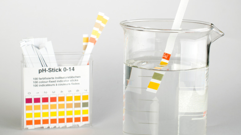 water with pH stick