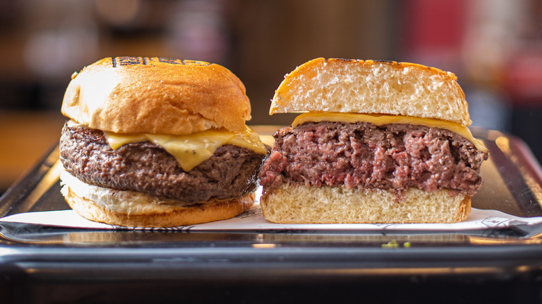 beef slider hamburgers on tray