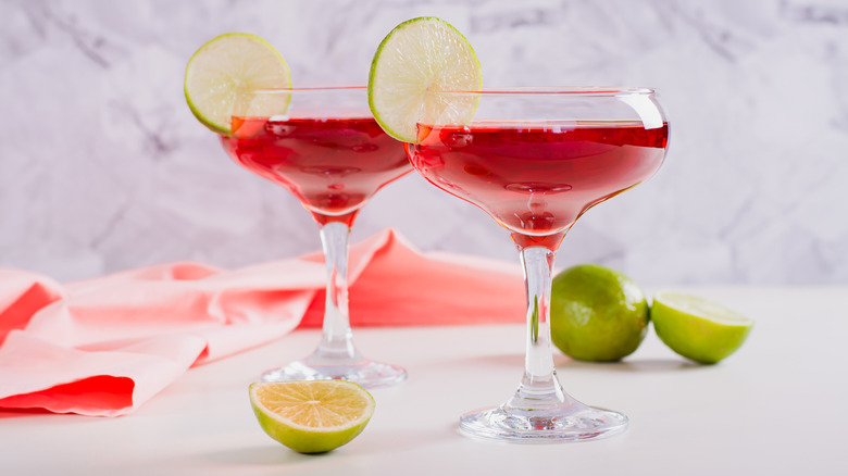 Pair of cosmopolitan cocktails on a counter