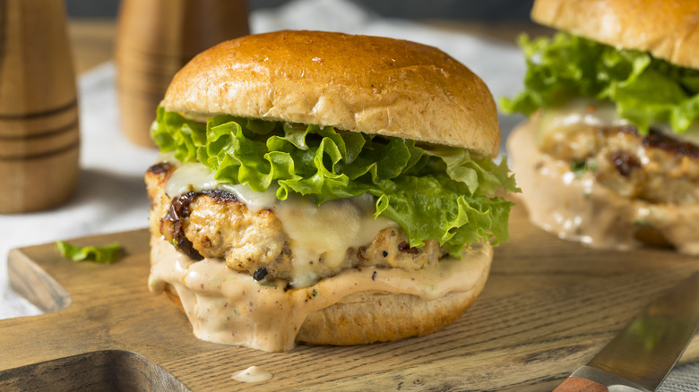 chicken burger with lettuce