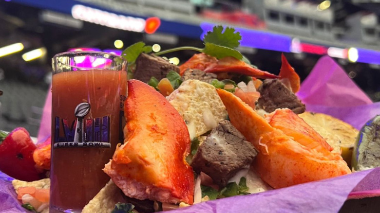 Close-up of Surf and Turf Nachos at a sporting event