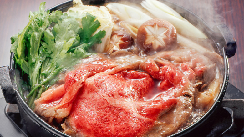 steaming hot pot with vegetables