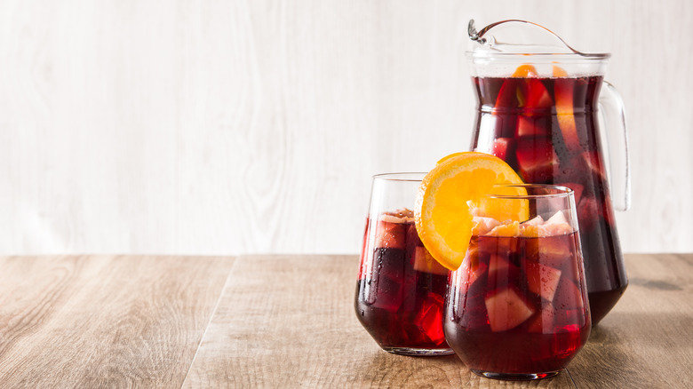 Pitcher and glasses of red sangria