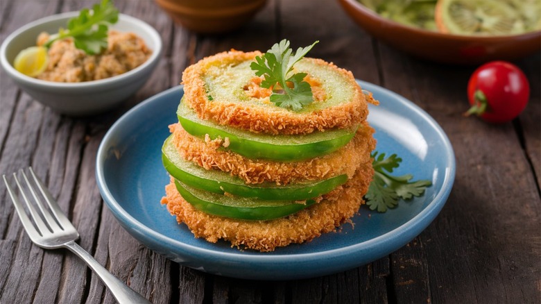 A stack of fried green tomatoes