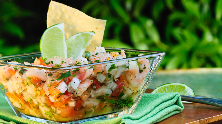 Ceviche sliced lime square glass bowl