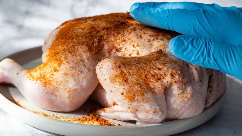 dry rubbing a whole chicken