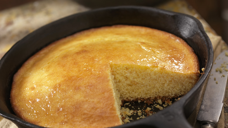 Cornbread in cast iron skillet