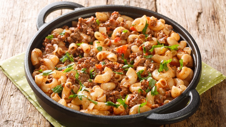 American goulash served in skillet