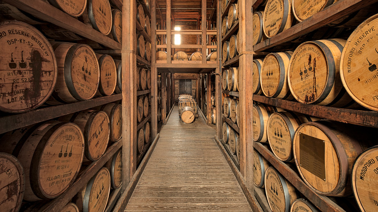 bourbon barrels in rickhouse