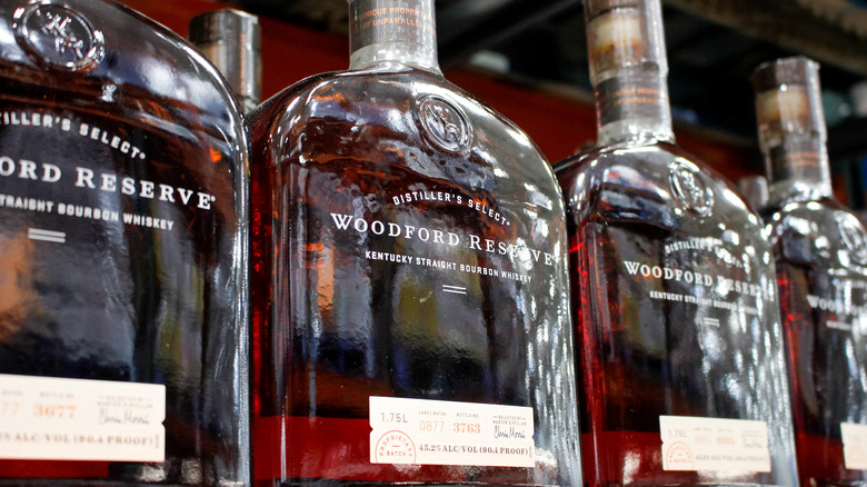 Woodford Reserve Bourbon bottles on shelf