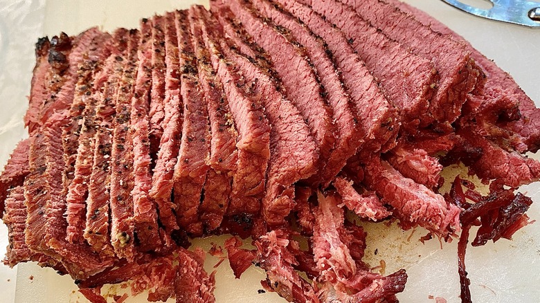 Close-up of corned beef slices