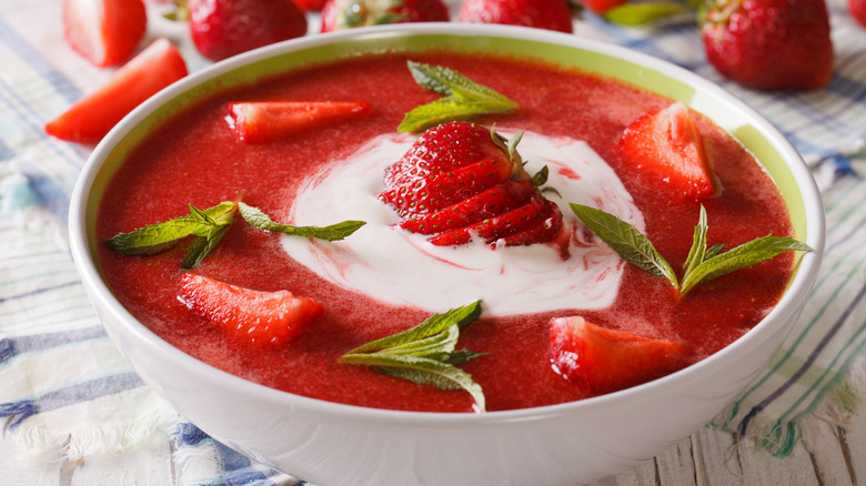 Bowl of strawberry soup