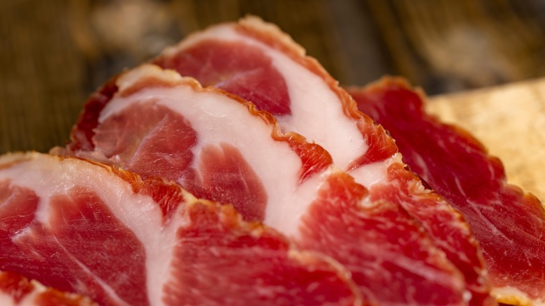 Close-up of cured ham