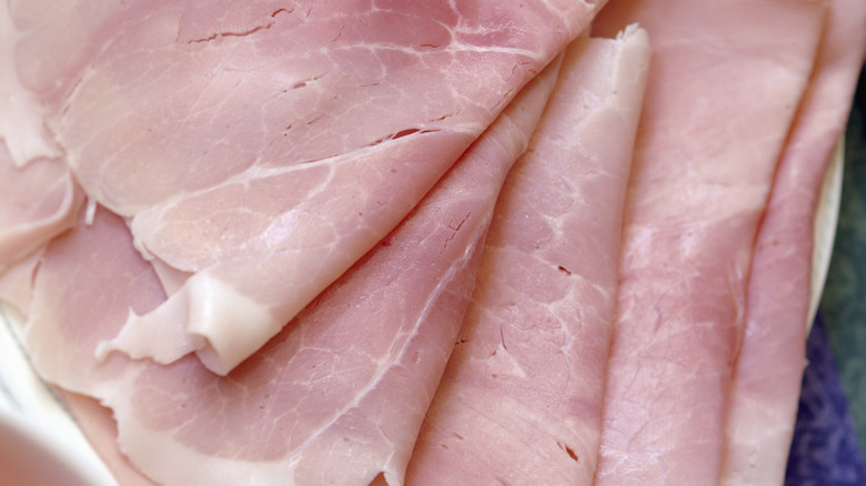 Close-up shot of sliced ham