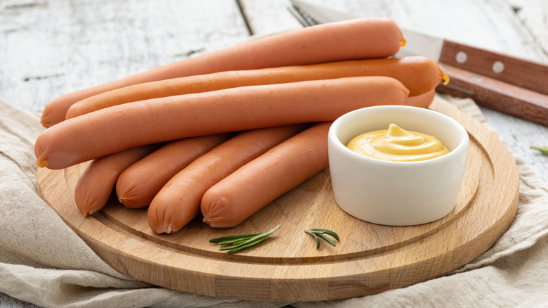 Traditional frankfurters with mustard