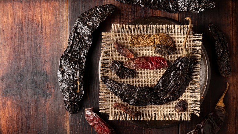 Chipotle peppers displayed on table