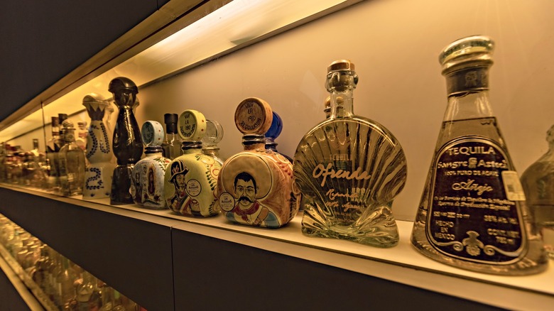 Tequila and mezcal bottles in museum