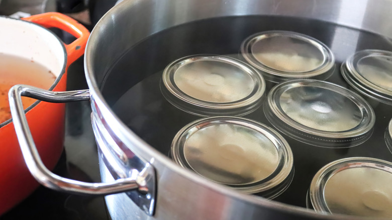 Mason jars in water bath