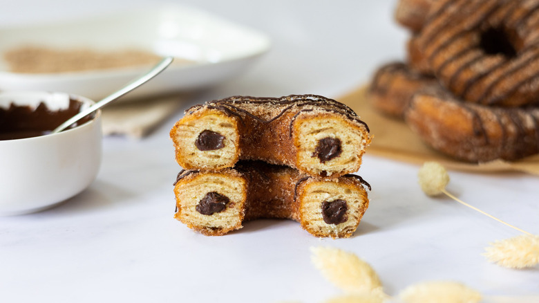 Cut-open cronut shows ganache filling 