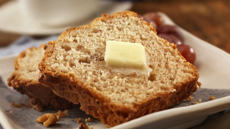 Slices of banana bread with butter