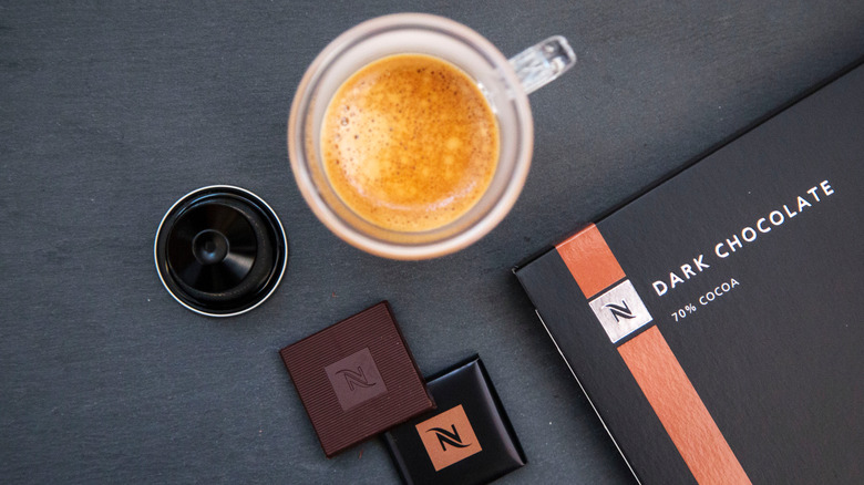 Nespresso coffee served with chocolate