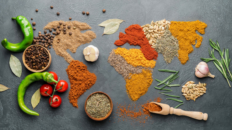 A variety of seasonings on a table.