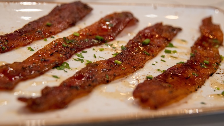 Close-up of candied bacon 