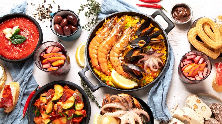 spanish seafood tapas with sangria