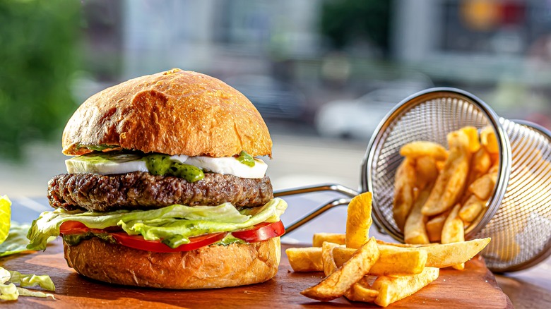 Lamb burger with fries