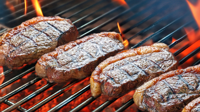 Sliced picanha steak on grill