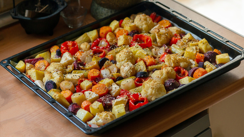 pan of assorted vegetables on countertop