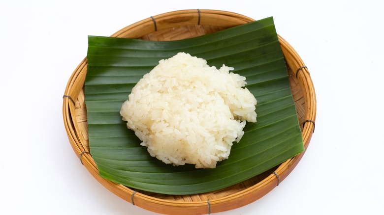 Thai sticky rice in a bamboo basket