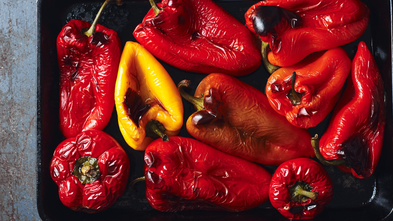 Roasted peppers on baking tray