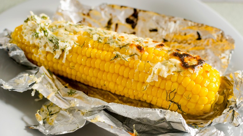 grilled corn in foil