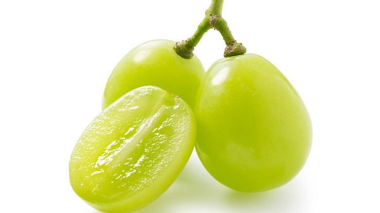 Shine Muscat grapes against white