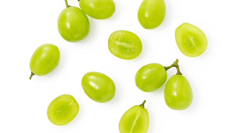 Shine Muscat grapes against white