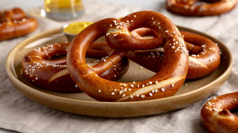 plate of soft pretzels and mustard