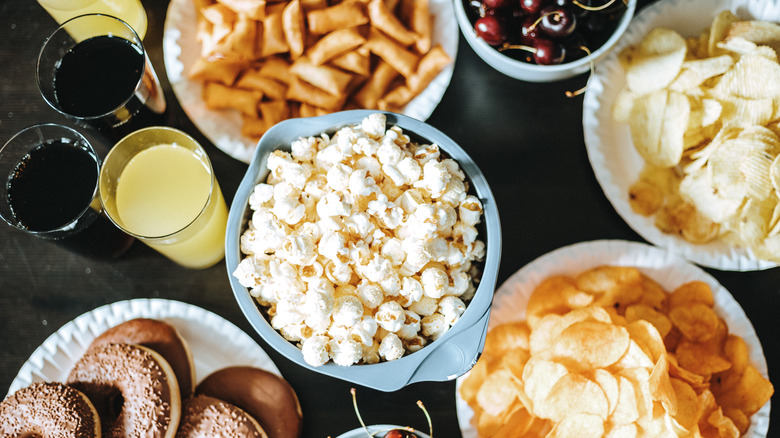 bowls of different snack foods