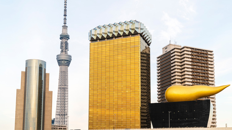 The Tokyo skyline including the Asahi headquarters (lower left)